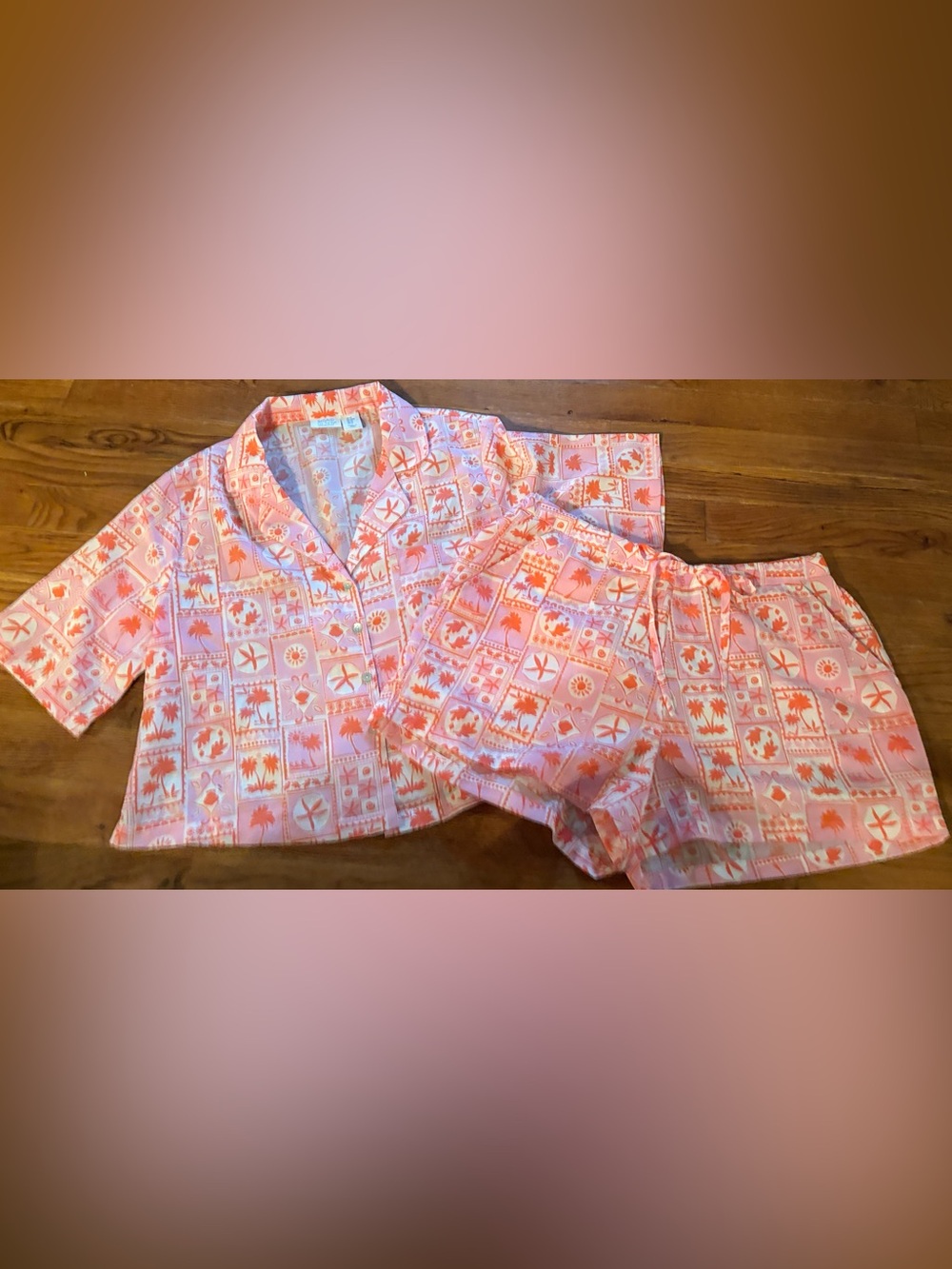 Sigrid Olsen Palm Print, Pink/Orange Sleepwear/Pajama Set, Women’s Medium, NWOT